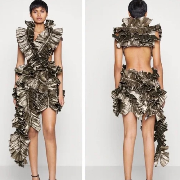 Aknvas Olive Open-Back Ruffled Mini Dress - Picture 4 of 6